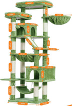 Heybly Cat Tree, 71-Inch-Tall Tower for Indoor Cats with 2 Perches HCT034GR | Large Cat Furniture with 2 Big Condos, 2 Hammocks, Basket, Scratching Pad, Multi-Level Cat Condo, Green
