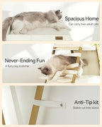 FourFurPets 72.4" Cat Tree, Modern Cat Tower for Indoor Cats, Multi-Level Cat Condo with Caves, Tall Cat Tree with Cat Scratching Board, Wooden Cat Tower with Large Perch, Removable Pads, White