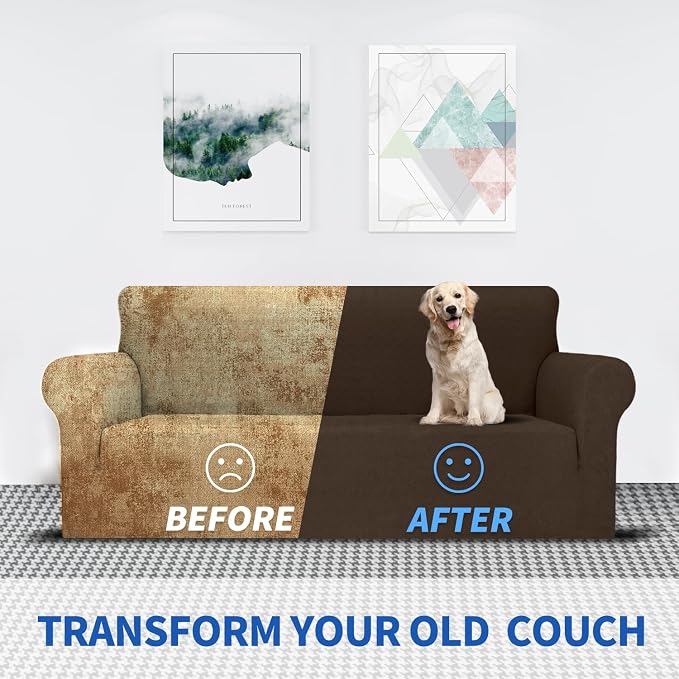 MAXIJIN Stretch Oversized Couch Covers for 3 Cushion Couch (91"-110"), 1-Piece Large Sofa Cover Slipcover Furniture Protector for Kids,Dogs (Extra Large, Diamond Pattern Coffee)