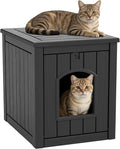 Cat Litter Box Enclosure, Openable Front Door Outdoor Enclosed Cat Litter Box, Outdoor Cat House Weatherproof Raised Floor, Easy to Clean, Black