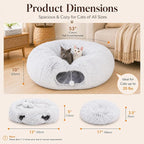 Warm Fluffy Plush Cat Dog Tunnel Bed Under Christmas Tree Big Tube Playground Toys 3 FT Diameter Longer Crinkle Collapsible 3 Way, for Indoor Cat Kitty Kitten Puppy Rabbit Ferret White