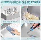 2PACK Stainless Steel Cat Litter Box, Metal Kitty Litter Box with High Sides for Small Cats,Kittens, Open Top Litter Boxes with Anti-Leak Lid,Odorless,Non-Sticky, Easy to Clean,Scoop Include,M