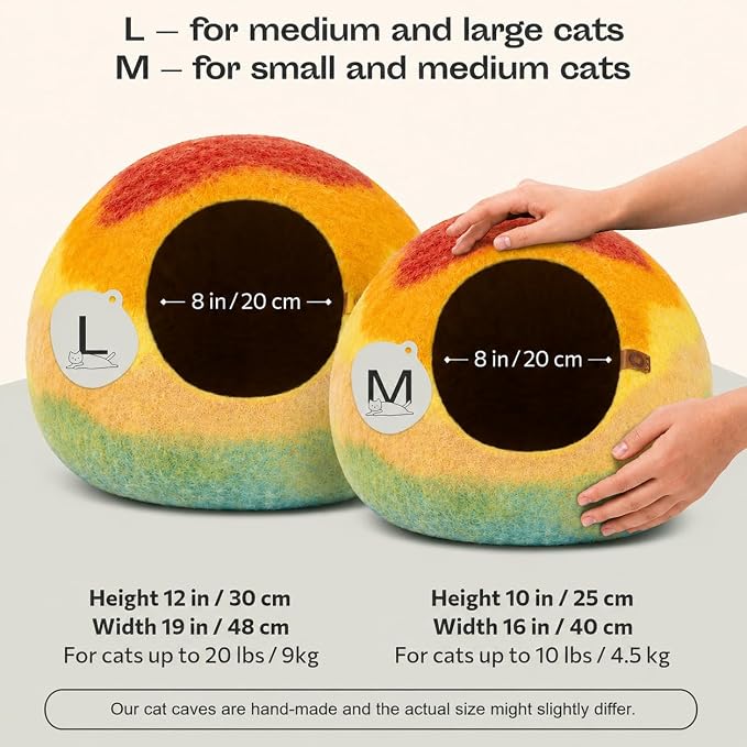 MEOWFIA Cat Cave – Premium Felt Cat Bed Enclosure for Indoor Cats, Handmade Merino Wool (Tucson Sunset, Medium)