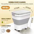 HOYTAMDAR 50Lbs Collapsible Rice Container,Airtight Food Storage container | Rice Storage Container with Clear Lid,Rolling Wheels,Small Bin & Measuring Scoop,Rice Dispenser for Pet Food Rice Flour