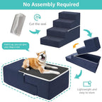 YENING Large Dog Stairs for High Beds - 24 Inches Tall Extra Wide Pet Steps for Large Dogs to Get on Bed 4 Deep Step for Couch Navy Blue