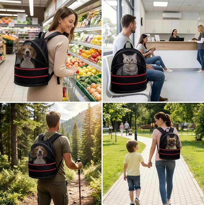 Interactive Expandable Pet Carrier Backpack for Cats & Small Dogs-Interactive Opening Pet Tent Backpack. Expandable for Extra Space.Breathable,Foldable Nest Bed for Travel, Walks,Vet & Home-Black