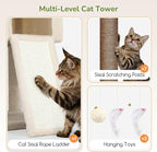 Globlazer F83C Heavy Duty Tall Cat Tree, 83in Multi-Level Tower, Beige | Easy Assembly, Maine Coon, Large Cats, Tall Tower, 2 Condos, 3 Hanging Baskets, 2 Perches, 7 Sisal Posts, Anti-Topple Strap