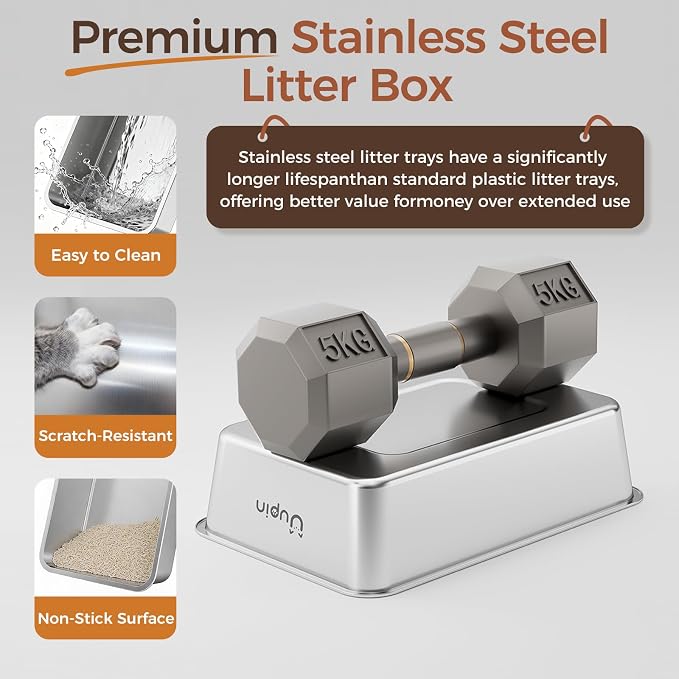 2 Pack Stainless Steel Litter Box - Extra Large XXL Metal Cat Litter Box with Lid High Sides for Big Cats and Multi-Cats, Angled Entrance, Anti-Urine Leakage, Non-Stick Bottom