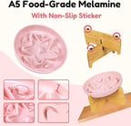 Slow Feeder Cat Bowl with Stand, Melamine Elevated Cat Food Bowl, Whisker Friendly Raised Puzzle Feeder for Cats & Small Dogs, Wet & Dry Food, Dishwasher Safe, Non-Slip (Pink)