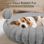 Donut Dog and Cat Bed, Luxurious Comfortable Faux Rabbit Fur Pet Beds, Round Anti-Anxiety Calming Puppy Kitten Bed with Anti-Slip Bottom for Small Medium Dogs & Cats(23", Grey)