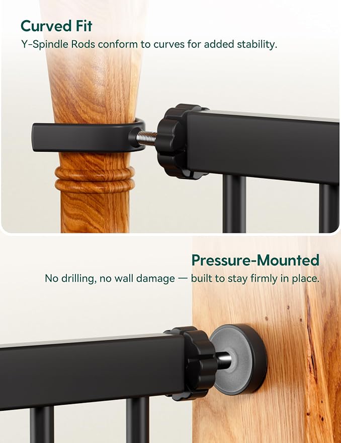 Babelio Pressure Mounted Baby Gate for Stairs, 26-40" Wide Dog Gate,2 Pack | Triple-lock System; Pressure/Wall Mount; Auto-close; 200N Impact Tested; Easy Install for Doorways, Kitchen, Hallway, Black