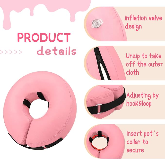 Supet Inflatable Dog Cone Collar Alternative After Surgery, Dog Neck Donut Collar Recovery E Collar to Stop Licking, Soft Dog Cone for Medium Large Dogs