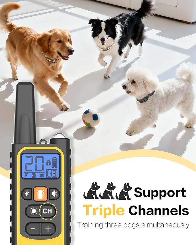 3 Pack Dog Training Collar – Remote Dog Shock Collars with Beep, Vibration and Safe Shock Modes, Rechargeable IP67 Waterproof E-Collars for Small, Medium & Large Dogs with LED Night Light