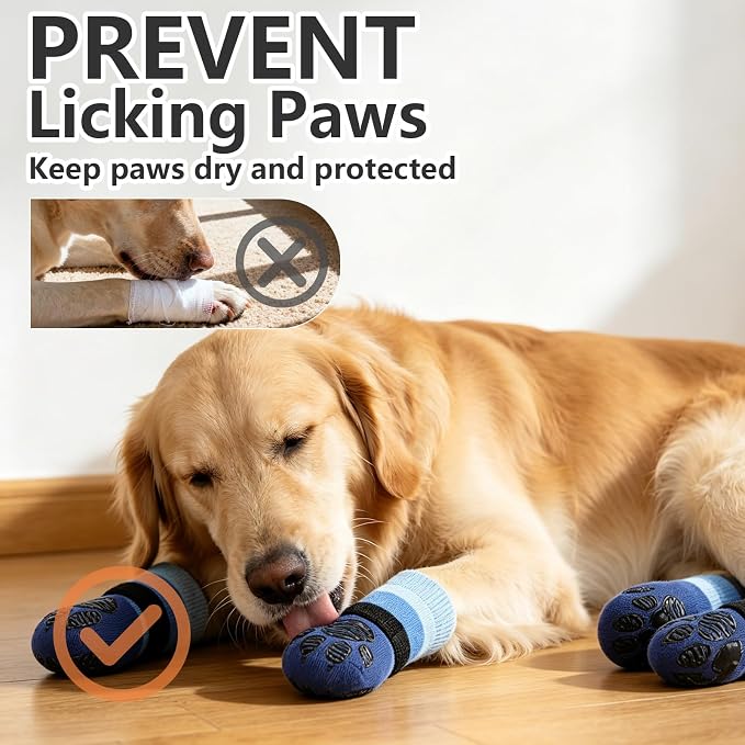 EXPAWLORER Non-Slip Dog Socks for Hardwood Floors to Prevent Licking, Dog Shoes for Hot Pavement Quick Walking, Dog Booties Boots & Paw Protectors with Grippers for Small Medium Large Senior Dogs L