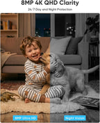 blurams 8MP Indoor Camera, 360° PTZ Baby Monitor, Pet Camera with Phone App, One-Touch Call, Free Human/Pet/Motion/Sound/Cry Detection, Dual-Band WiFi 6, Compatible with Alexa