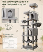 AMHANCIBLE 70 Inch Cat Tree for Large Cats, Multi-Level Cat Tower | Cat Houses & Tree Tower with 2 Condos, 8 Sisal Posts & Hammock for Indoor Cats Large Adult, Grey