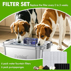 6 Pack Dog Water Fountain Filters and 6 Pack Sponges, Suitable for Stainless Steel Dog Water Fountain (PF-SS-01/PF-SS-02/PF-SS-03/PF-SS-04), High Efficiency Filtration, Idividual Package