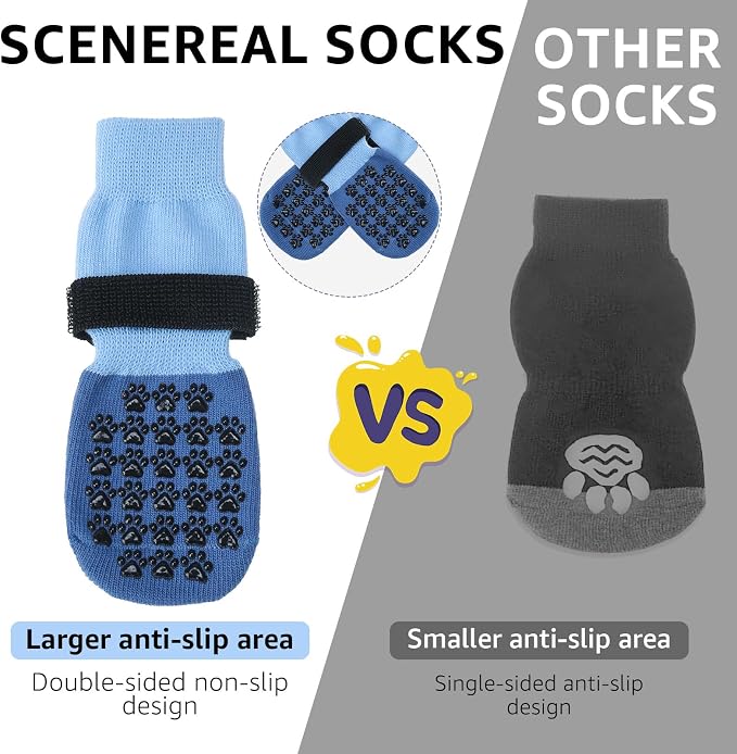 SCENEREAL Dog Socks to Prevent Licking Paws for Hot/Cold Pavement Anti Slip, Dog Shoes for Hardwood Floors, Dog Boots & Paw Protectors with Grippers for Small Medium Large Senior Dogs