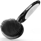 Round Bristle Pet Brush for Dogs and Cats - Soft Dog Brush for Grooming Short or Long Hair - Gentle Tool for Sensitive Skin Removes Dander, Dirt, and Detangles (Black)