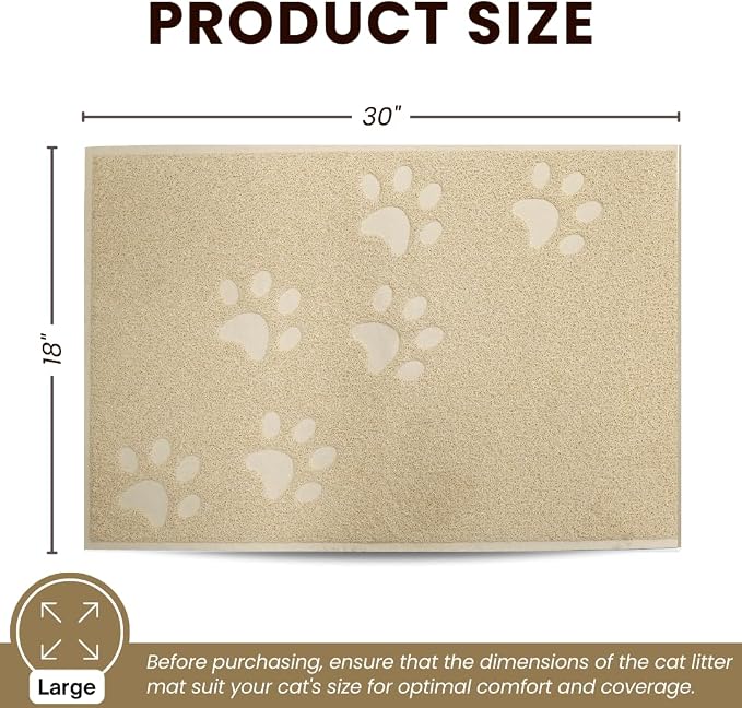 Andalus Large Cat Litter Mat, Pack of 1 - Waterproof, Non-Slip & Easy to Clean Cat Litter Box Mat for Extra Efficient Pet Litter-Trapping, Beige (30” X 18”)