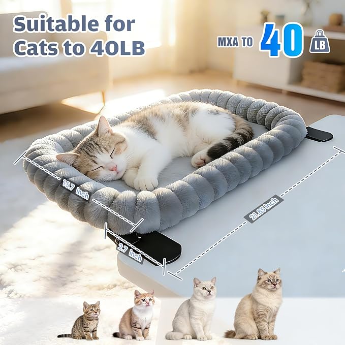 IPOW X-Large Cat Bed Heavy Duty Steel Frame Supports up to 40lbs Cat Desk Bed & Perch Space-Saving 90°Foldable with Soft Ultra-Plush Faux Fur for Small Medium Large Cats