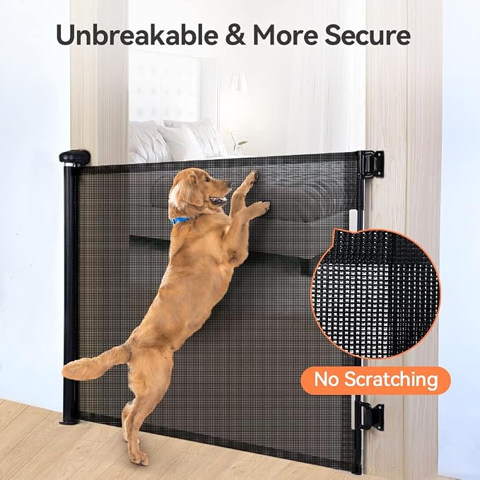 COMOMY Retractable Baby Gate for Stairs, 0-71" Mesh Dog Gate for House Doorways Hallways, 33" Tall Extra Wide Child Safety Gate for Kids Pets, Indoor and Outdoor (Black)