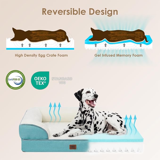 EHEYCIGA Orthopedic Dog Bed for Large Dogs, Waterproof Memory Foam, Turquoise Blue, 35"L x 22"W x 6.5"Th | Non-Slip Bottom and Egg-Crate Memory Foam Dog Couch Bed with Washable Removable Cover, Turquoise Blue