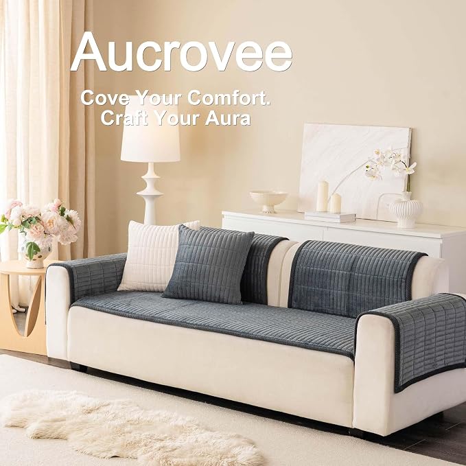 Velvet Washable Dog Couch Cover, Non-Slip Waterproof Pet Sofa Protector for 2-Cushion Sectional, L-Shaped Sofa & Loveseat, Machine Washable(1PC/27.6"x59.1",Dark Grey)