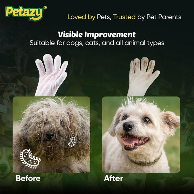 Pet Glove Wipes for Dogs & Cats - Paws, Ears & Butt Cleaning, 25 pk | Lavender, Grooming Glove, Deodorizing, Tear-Resistant, Thick, Hypoallergenic, Aloe & Coconut Oil for sensitive skin, No Rinse