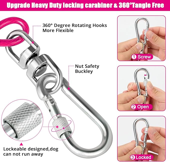 jenico Dog Tie Out Cable - 25ft Dog Lead for Yard - Heavy Duty Dog Chain with Shock Spring - Outdoor Tether Leash for Small Large Dogs Up to 500 lbs