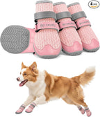 BECEMURU Dog Shoes for Summer, Double-Straps Anti-Slip Dog Boots & Paw Protectors for Hot Pavement, Breathable & Light Weight Outdoor Walking Hiking Pink Size 7