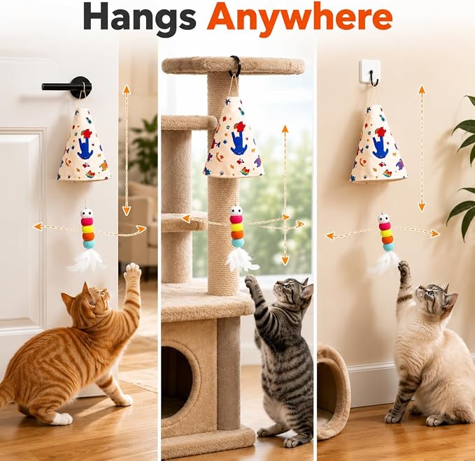 Interactive Cat Toys for Indoor Cats, Automatic Hanging Cat Hunting Toy | Randomly rising hidden prey feather keeps cats hunting active and entertained while reducing boredom and destructive behavior
