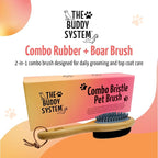 The Buddy System - Combo Bristle Pet Brush, 2-in-1 Brush | Dog & Cat grooming brush with 2 sides for dual capabilities.Durable rubber to losen hair and boar bristle to increase shine.