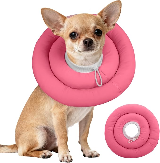 IDOMIK Dog Recovery Collar, Waterproof Soft Dog Cone After Surgery | Comfy Protective Elizabethan Collar Alternative for Dogs Cats, Adjustable Pet Neck Donut Cone Anti-Licking Wounds,Rose,S