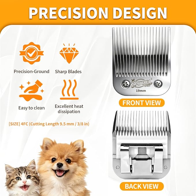 Size 3/4HT Detachable Pet Grooming Clipper Blade with Ceramic Cutter, 19mm 3/4 Inch Cut Length, Silver, Compatible with Andis, Oster A5, Wahl KM10, 1 Pack