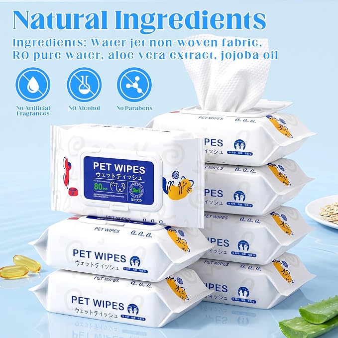 Irenare 13 Pack / 1040 Count Pet Wipes for Paws Butt, 5 x 7 in for Travel | Puppy Dog Cats Wipes Bulk, Cleaning Deodorizing, No-rinse, Fragrance Alcohol Free, Bathing Grooming for Face Eye Ear