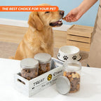 Dog treat container for Countertop Cat Organization and Storage with 3 Jars Pet Accessories Storage Decorative Dog Treat Station Farmhouse Decor Gift for Pet