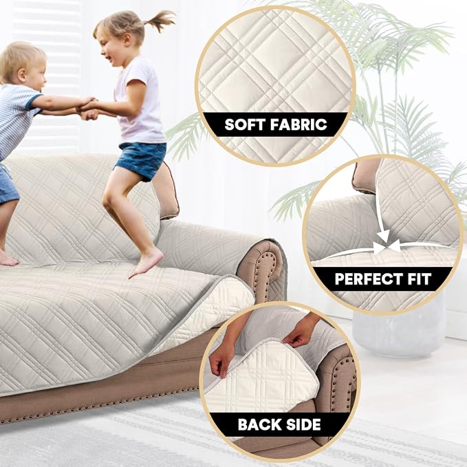 100% Waterproof Chair Sofa Slipcover for Living Room Water Resistant Couch Cover Furniture Protector Cover with Elastic Straps for Pets Kids Children Dog Cat(Chair 23", French Oak)