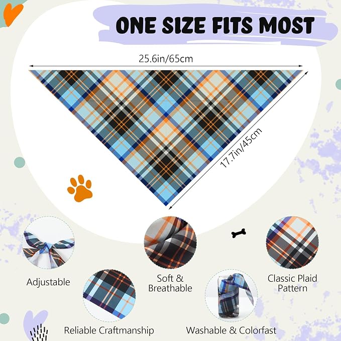 100 Pcs Plaid Dog Bandanas Bulk Pet Triangle Scarf Bibs Washable Puppy Kerchief Adjustable Grooming Supplies for Small Medium Large Dog Cat Costume Accessories