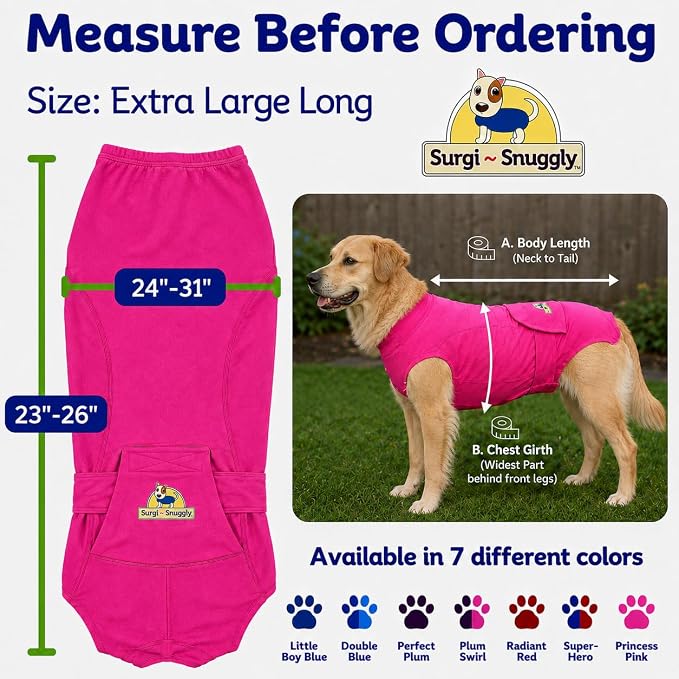 SurgiSnuggly Veterinary Invented Dog Surgical Recovery Suit for Female Spay, Male Dogs Neuters Onesie,Cone Alternative,The Onesie Bodysuit for After Surgery Small, Medium, Large Dogs PI XLL