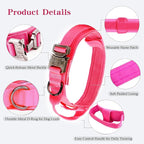 Tactical Dog Collar for Large Dogs with Control Handle,Pink,XXL | 1000D Heavy-Duty Nylon Fabric,Quick-Release Metal Buckle,Adjustable Fit,Soft-Padded Webbing,D-Ring,for Training & Hiking
