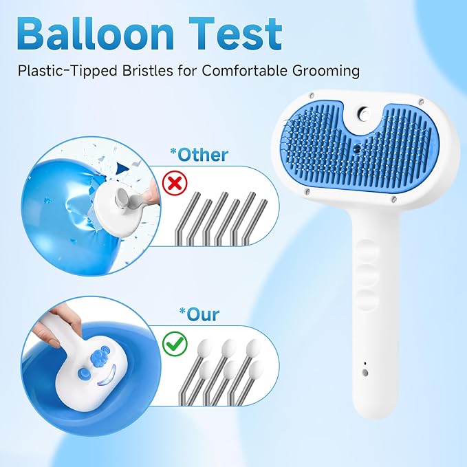 Pet Steam Brush for Dogs & Cats, 3-in-1 Shedding Grooming Tool | Self Cleaning Spray Comb with Mist, Dog Brush for Shedding, Cat Brush for Hair Removal, Long Haired Pets, 2 Waterless Shampoo