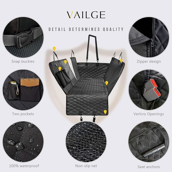 Vailge Dog Car Seat Cover for Back Seat, 100% Waterproof Back Seat Pet Cover for Dogs with Mesh Window, Scratch Prevent Antinslip Dog Hammock for Car