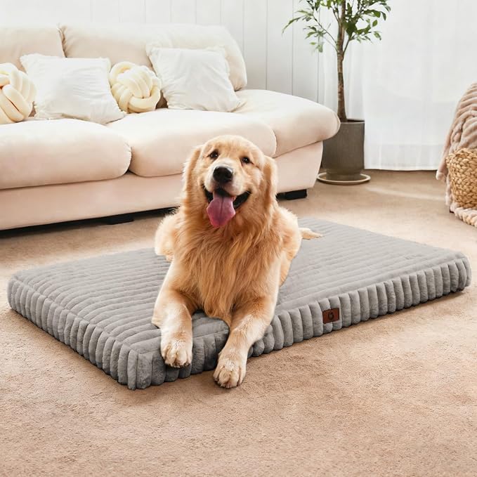 Extra Large Orthopedic Dog Crate Bed with Waterproof Lining | Egg crate foam for joint support. Soft plush surface. Non-slip bottom. Removable & machine washable cover. OEKO-TEX certified