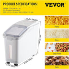 VEVOR Ingredient Storage Bin, 11.4 Gallon Capacity Shelf Ingredient Bin, 280 Cup Flour Bins on Wheels Commercial Prosave Shelf-storage Ingredient Bin with Lid and Scoop Rice Bin for Kitchen White