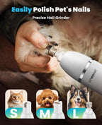 oneisall 4 in 1 Dog Grooming Kit with LCD Display (White) | Paw Hair Trimmer & Nail Grinder, Rechargeable, Cordless, Low Noise, IPX7 Waterproof, 3 Speeds Pet Grooming Clippers