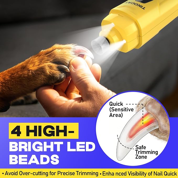 Whisper-Quiet Dog Nail Grinder 50%More Power for Sensitive Dogs,Cat | 6-Speed Pet Nail Trimmer with LED Display & 4 LED Lights, 3 Grinding Bits, No Over-Cutting,Stress-Free Grooming for All Pets