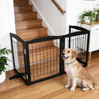 ZJSF Freestanding Dog Fence Indoor, Foldable Dog Gate for Doorways, Stairs or Hallways, Sturdy Wood Extra Wide Pet Gate with Support Feet for The House, Black, 24 "Height-6 Panels