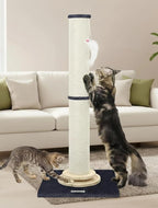 Globlazer 35in Tall 3.9-in Thick Cat Scratching Post for Adult Cats, SC35 | Durable Natural Sisal Rope, Solid Wood Track Ball Game, Interactive Hanging Toy, Enlarged Base, Custom Tier