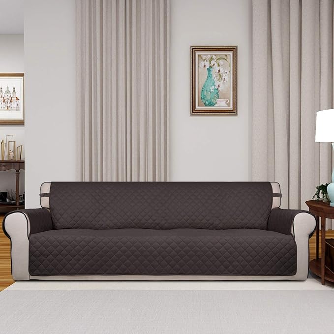 PureFit Reversible Quilted Couch Covers for Dogs Sofa Cover 4 Seater 88" | Chocolate/Chocolate, Water Resistant Couch Protector, Washable Pet Couch Cover with Non Slip and Elastic Straps For Kids